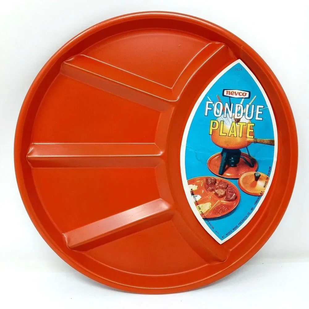 NEW Vintage 70s Nevco MCM Fondue Plates Divided Enamel 9.25